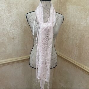 Fairycore Aesthetic Pointelle Knit Scarf with Fringe Trim Crochet Delicate Lace